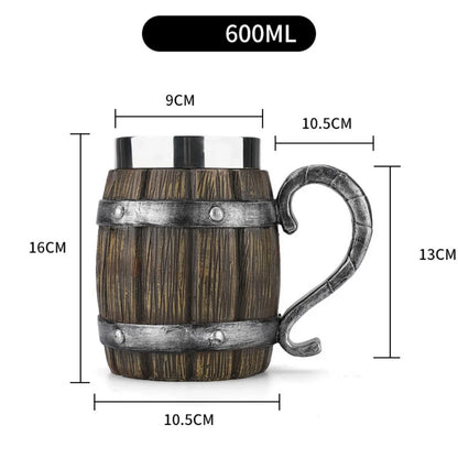 Viking-Inspired Double Wall Stainless Steel Beer Mug - 3D Resin Coffee & Wine Glass