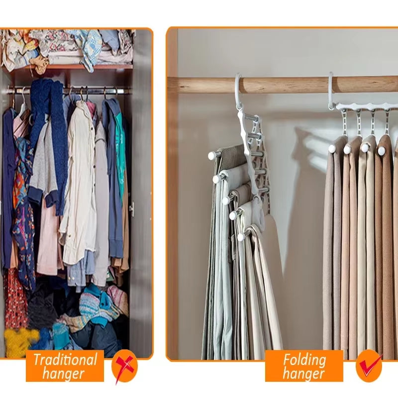 Adjustable Multiple Fold Pants Hangers Pants Rack Hangers for Pants Clothes Organizer Hangers save Wardrobe Space Bedroom Closet