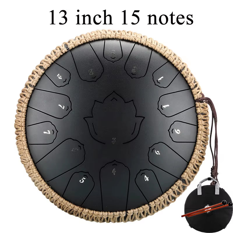 Lingkong Drum Glucophone 13 Inch 15 Notes C Ethereal Steel Tongue Drum Tone Meditation Hand Percussion Musical Instrument