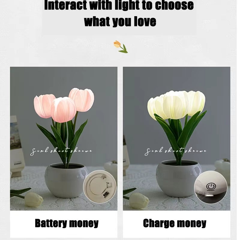 Enchanting Tulip LED Bedside Lamp - Romantic Flower Bouquet Design for Bedroom Decor & Perfect Gift