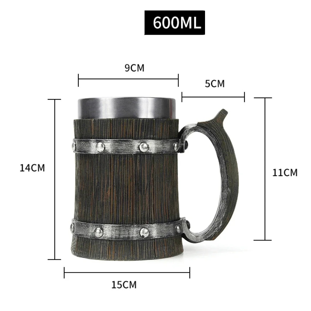 Viking-Inspired Double Wall Stainless Steel Beer Mug - 3D Resin Coffee & Wine Glass