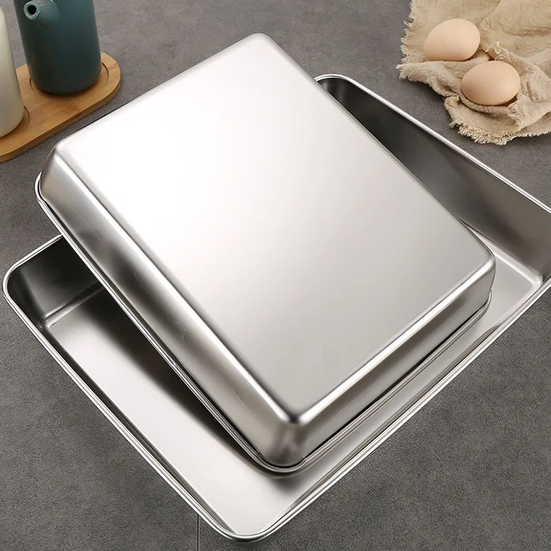 Premium Rectangular Nonstick Stainless Steel Baking Pan - Versatile Kitchen Bakeware for Cakes, Breads, and Food Storage