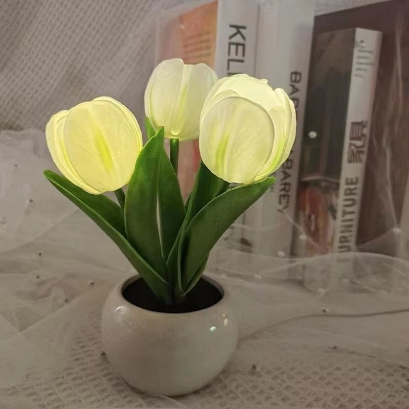 Enchanting Tulip LED Bedside Lamp - Romantic Flower Bouquet Design for Bedroom Decor & Perfect Gift