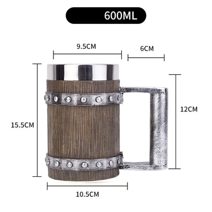 Viking-Inspired Double Wall Stainless Steel Beer Mug - 3D Resin Coffee & Wine Glass