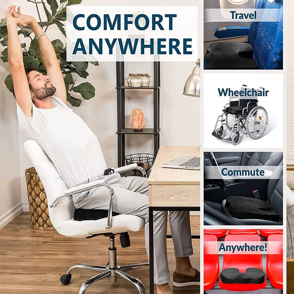 Ultimate Comfort Gel & Memory Foam Coccyx Seat Cushion - Non-Slip Orthopedic Support for Office & Car