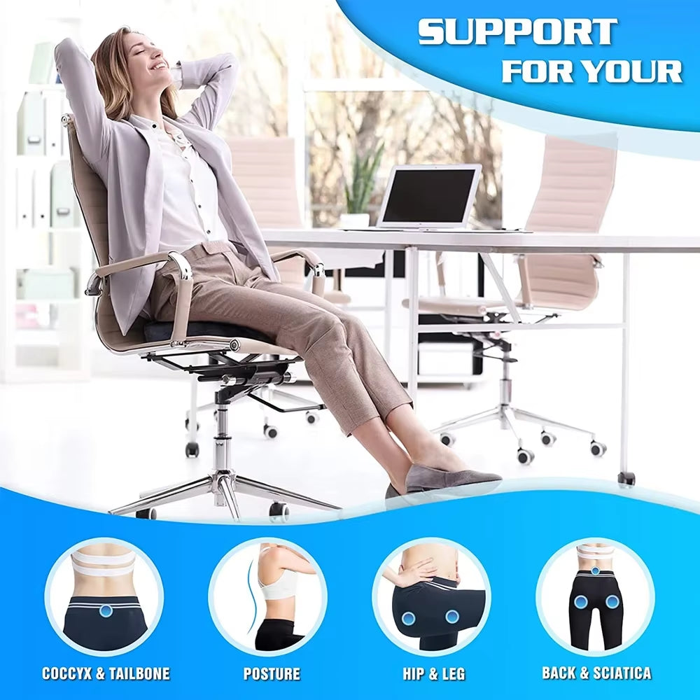 Ultimate Comfort Gel & Memory Foam Coccyx Seat Cushion - Non-Slip Orthopedic Support for Office & Car