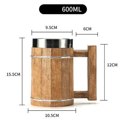 Viking-Inspired Double Wall Stainless Steel Beer Mug - 3D Resin Coffee & Wine Glass