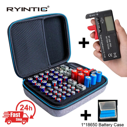 18650 Battery Tester + Portable Storage Protective Case Box for Aaa/Aa/18650/9V Battery Organizer Container Cover for Battery