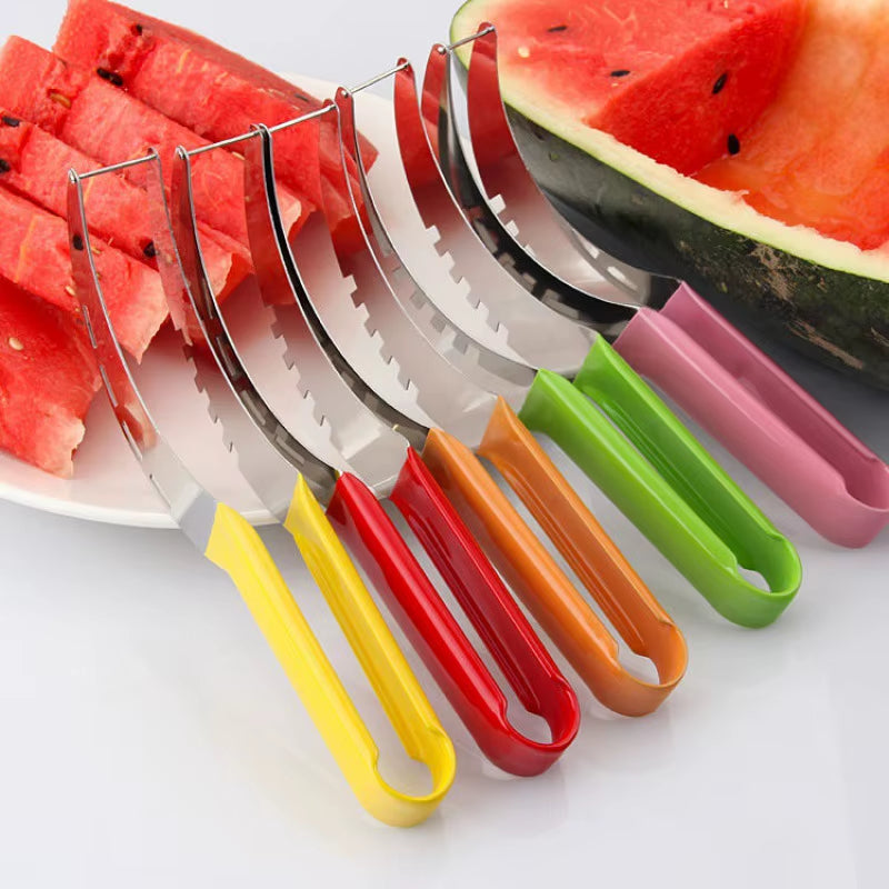 Watermelon Slicer Cutter Stainless Steel Color Non-Slip Plastic Wrap Handle Not Hurt Hands Cantaloupe Kitchen Fruit Cutting Tool