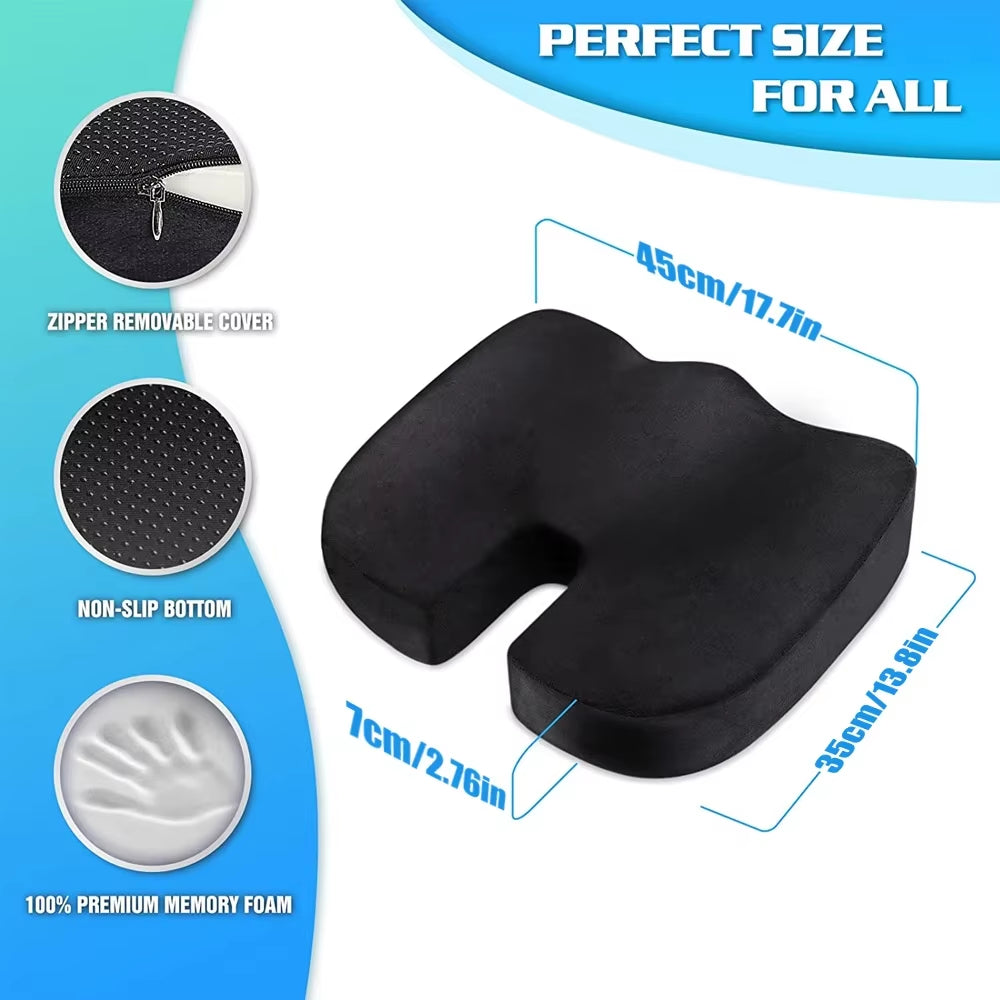 Ultimate Comfort Gel & Memory Foam Coccyx Seat Cushion - Non-Slip Orthopedic Support for Office & Car