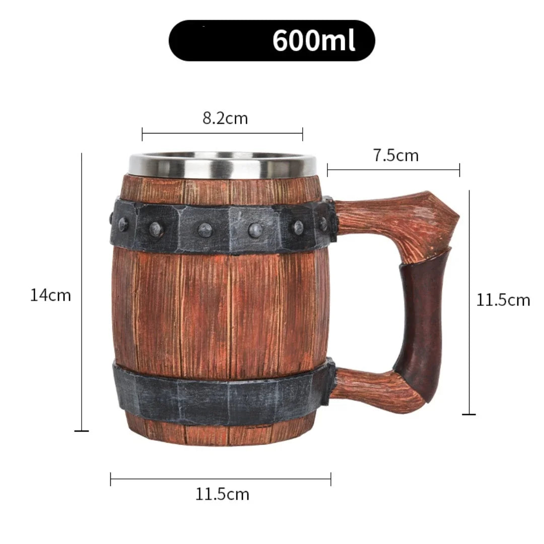 Viking-Inspired Double Wall Stainless Steel Beer Mug - 3D Resin Coffee & Wine Glass