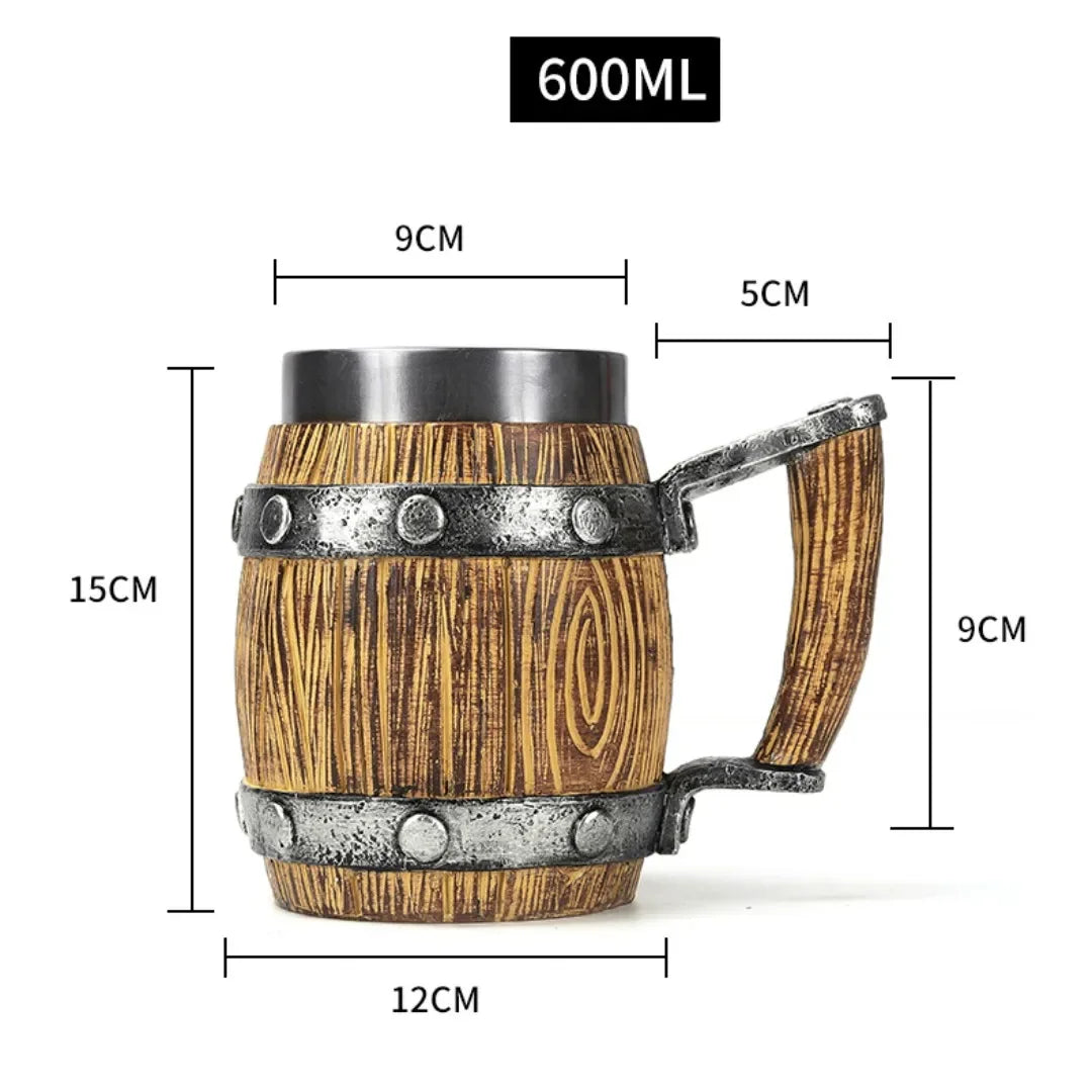 Viking-Inspired Double Wall Stainless Steel Beer Mug - 3D Resin Coffee & Wine Glass