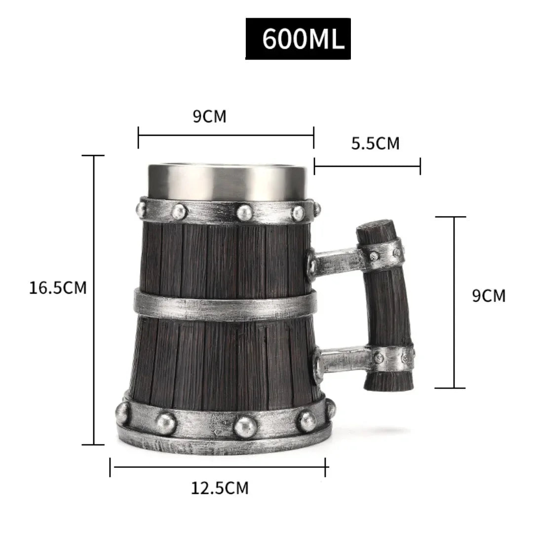 Viking-Inspired Double Wall Stainless Steel Beer Mug - 3D Resin Coffee & Wine Glass