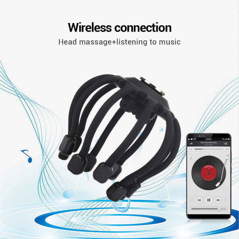 Electric Head Massager Octopus Scalp Vibration Massage Instrument with Bluetooth Music Head Relax Relief Stress Improve Sleep