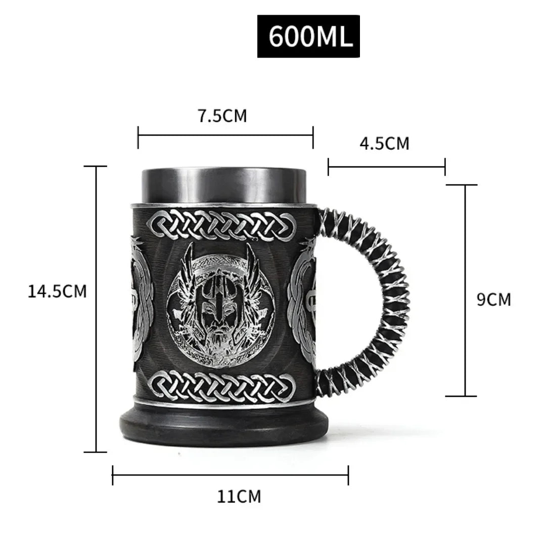 Viking-Inspired Double Wall Stainless Steel Beer Mug - 3D Resin Coffee & Wine Glass