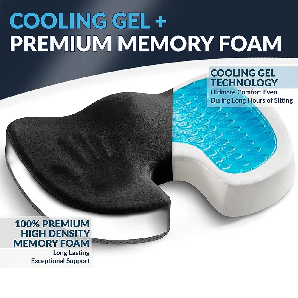 Ultimate Comfort Gel & Memory Foam Coccyx Seat Cushion - Non-Slip Orthopedic Support for Office & Car