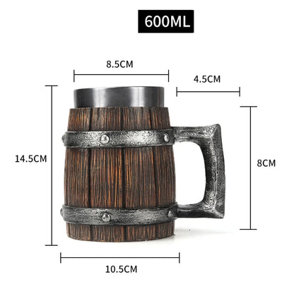 Viking-Inspired Double Wall Stainless Steel Beer Mug - 3D Resin Coffee & Wine Glass