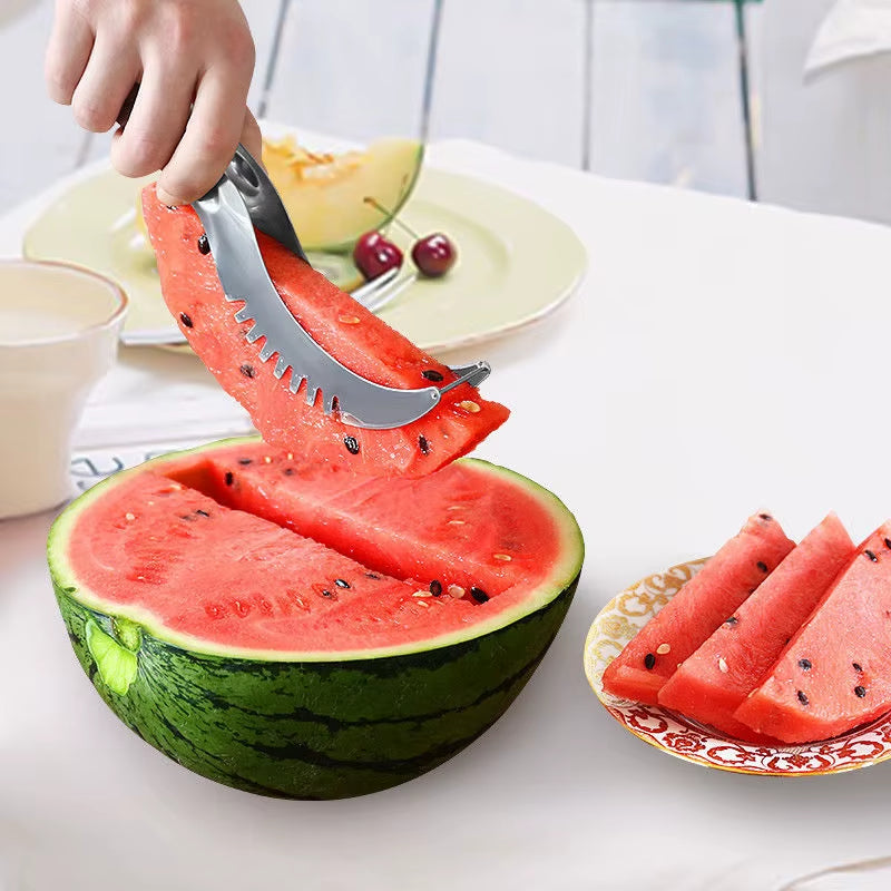 Watermelon Slicer Cutter Stainless Steel Color Non-Slip Plastic Wrap Handle Not Hurt Hands Cantaloupe Kitchen Fruit Cutting Tool