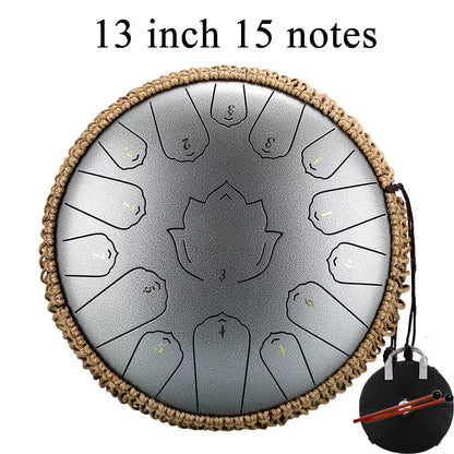 Lingkong Drum Glucophone 13 Inch 15 Notes C Ethereal Steel Tongue Drum Tone Meditation Hand Percussion Musical Instrument