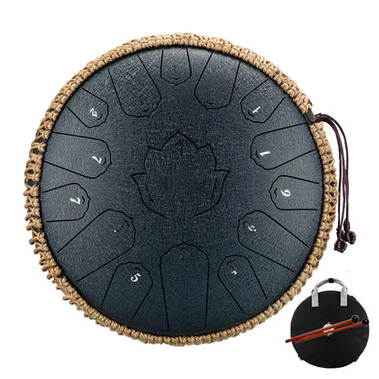 Lingkong Drum Glucophone 13 Inch 15 Notes C Ethereal Steel Tongue Drum Tone Meditation Hand Percussion Musical Instrument