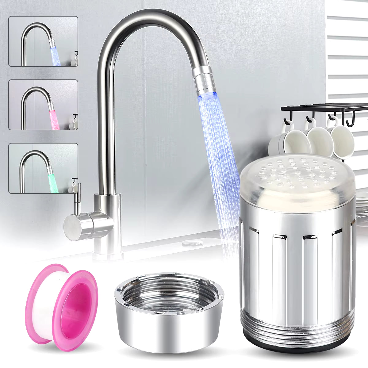 Transform Your Space with the Color-Changing LED Temperature-Sensitive Faucet Aerator - Save Water in Style!