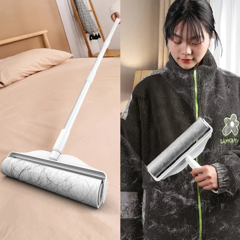 Long Handle Lint Roller Brush Pet Hair Remover Roller Retractable Dust Hair Roller Stick Tearable Clothes Bed Hair Removal Brush