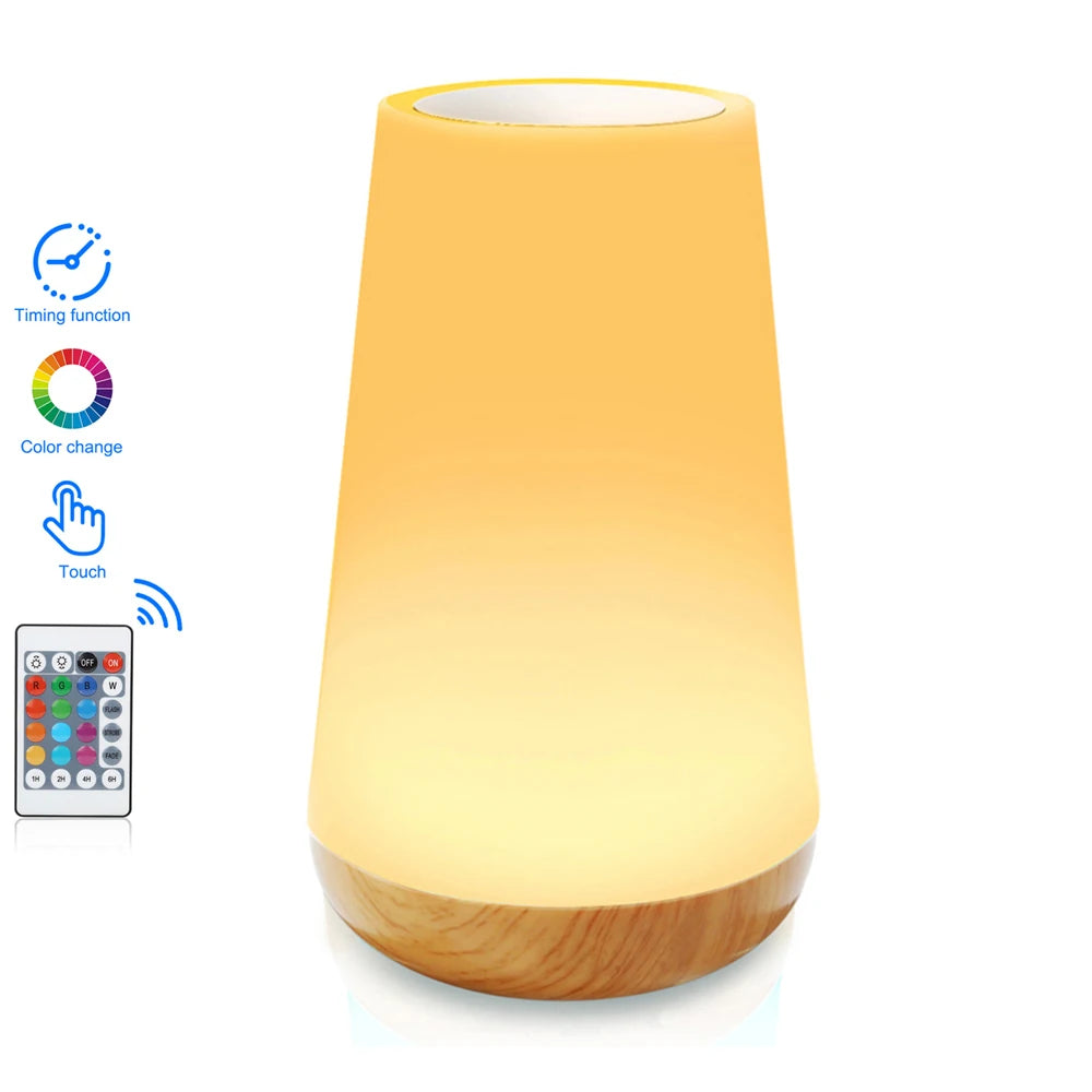 Rechargeable Touch Sensor Night Light - Dimmable RGB Color Changing Bedside Lamp for Kids' Bedrooms