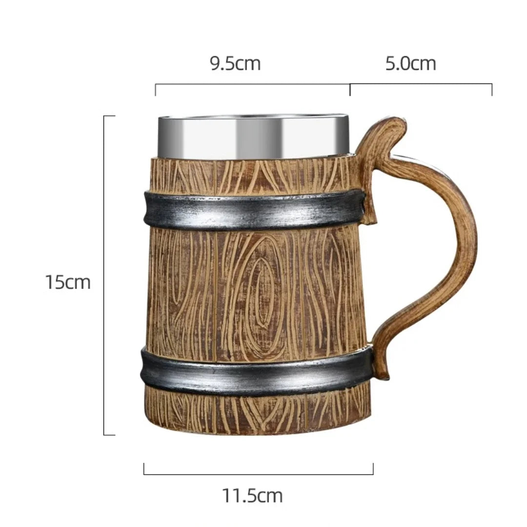 Viking-Inspired Double Wall Stainless Steel Beer Mug - 3D Resin Coffee & Wine Glass