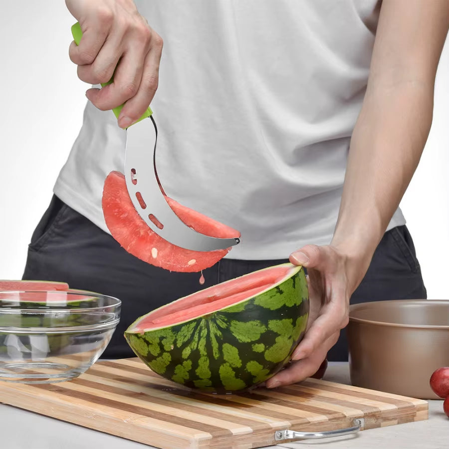 Watermelon Slicer Cutter Stainless Steel Color Non-Slip Plastic Wrap Handle Not Hurt Hands Cantaloupe Kitchen Fruit Cutting Tool