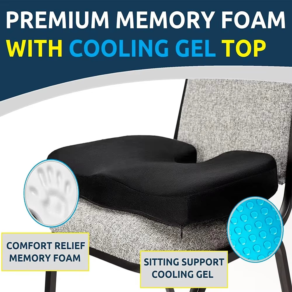 Ultimate Comfort Gel & Memory Foam Coccyx Seat Cushion - Non-Slip Orthopedic Support for Office & Car