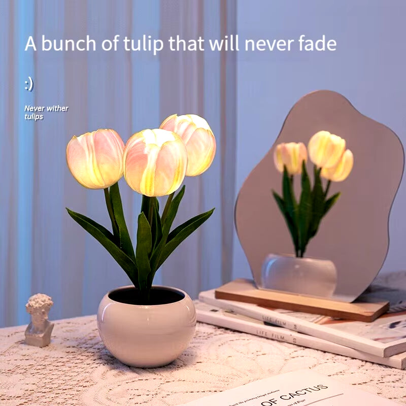 Enchanting Tulip LED Bedside Lamp - Romantic Flower Bouquet Design for Bedroom Decor & Perfect Gift