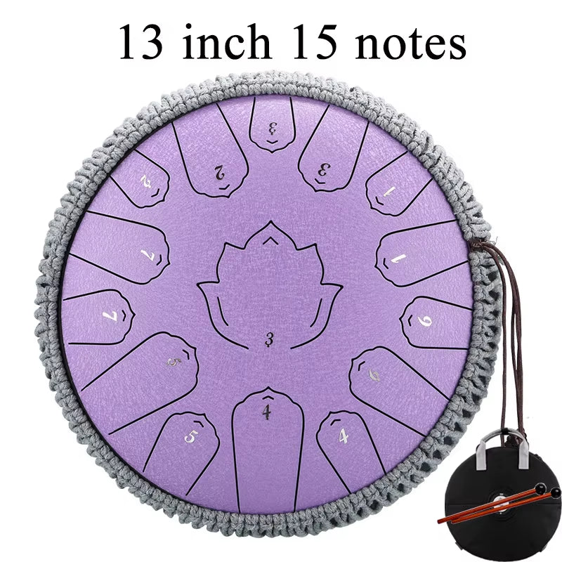 Lingkong Drum Glucophone 13 Inch 15 Notes C Ethereal Steel Tongue Drum Tone Meditation Hand Percussion Musical Instrument